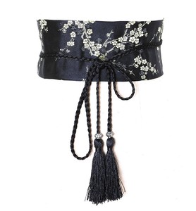 サッシュベルト 梅の花 刺繍  和柄 帯締め風の飾り紐 タッセルつき0820STL968