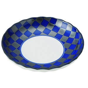 藍銀彩 菊形40皿 [美濃焼 日本製 食器 陶磁器]