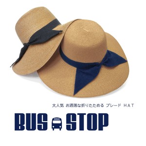BUS STOP UV紫外線対策 ペーパー 麦わら帽子 りぼん ハット 女性用