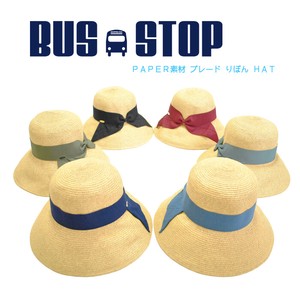 BUS STOP UV紫外線対策 ペーパー 麦わら帽子 りぼん ハット 女性用
