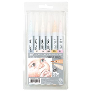 ZIG non-permanent marker Brush pens Clean Color real brush Tray Color 6 color set