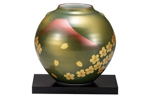 【九谷焼】5.5号花瓶 赤富士桜