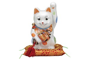 【九谷焼】9号小槌持ち招き猫　白盛