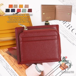 Genuine Leather Two Compact Wallet Charm Attached Fastener