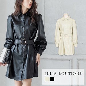 One-piece Dress Belt Attached Leather One-piece Dress Artificial Leather