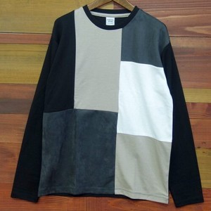 2022 Spring Items Suede Block Switching T-shirt Long Sleeve Cut