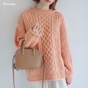 ケーブル編み アクリル バルキー ニットトップス