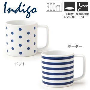 美濃焼 日本製 TAMAKI インディゴ マグカップ ボーダー/ドット おしゃれ かわいい 北欧 磁器 カフェ