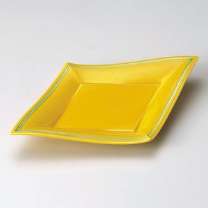 ≪メーカー取寄≫黄釉グリーン菱型10.0皿