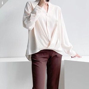 Button Shirt/Blouse Long Sleeves Blouse Tops Slim Shirring