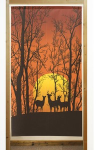 【受注生産のれん】「夕日と鹿」85x150cm【日本製】風景 景色 コスモ 目隠し