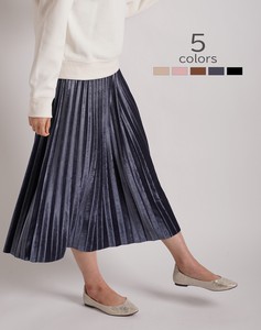 Pleats Velour Skirt Elastic Waist