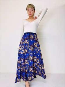 Skirt Flower Print Satin Retro