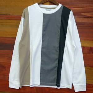 2022 Spring Items Playback Poly ponte fabric Stripe Switching T-shirt Long Sleeve Cut