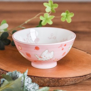 Rice Bowl Pink Animal Cat Made in Japan
