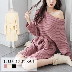 One-piece Dress Waist Ribbon Attached Single-shoulder Knitted One-piece Dress 216