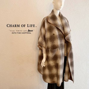 Poncho Shaggy Poncho Plaid Made in Japan