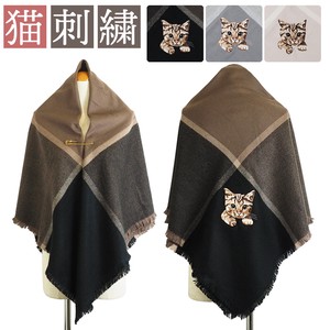 Limited edition 20 Stole 2021AW pin Attached Cat Embroidery Square Stole