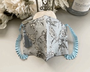 Blue Flower Small Birds Handmade Mask Silk Tassel Attached Handmade
