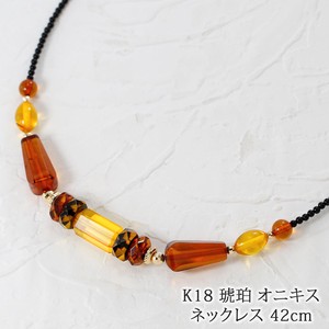 K18YG 琥珀 オニキス デザイン ネックレス
