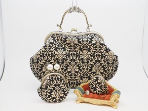 3-unit Set Coin Purse Bag Pouch Bag Charm Antique Damask Pattern Black