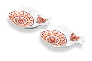 [Kutani Yaki] Size 8 type Red Snapper Dish Red Drawing