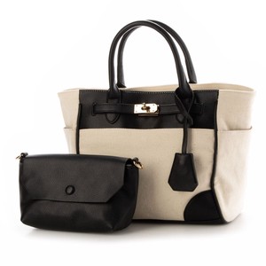 Mini Pouch Attached Linen Metal Fittings Canvas Tote