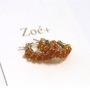 1 4 GOLD LED 32 3mm Natural stone Amber Amber Hoop Pierced Earring 1 4
