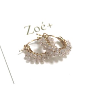 GOLD LED 2mm Natural stone Rose Quartz Hoop Pierced Earring Gold 2022