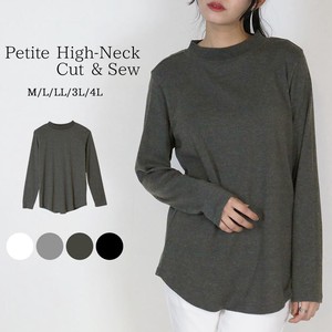 T-shirt Long Sleeves High-Neck Tops Cotton Cut-and-sew