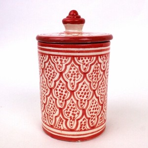 サフィ陶製小物入れ蓋付 伝統柄 大 赤