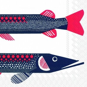 マリメッコ　ペーパーナプキン　ハウキ　魚　33cm