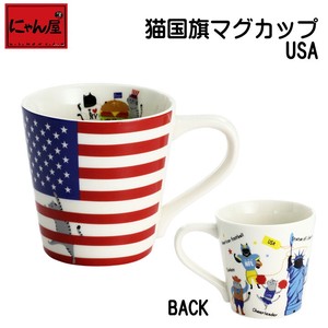 にゃん屋●磁器単品●猫国旗マグカップ USA(アメリカ)【特価品】