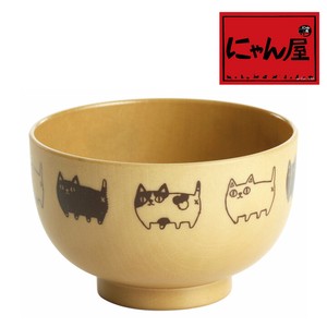 Lacquerware 1Pc Neko Sankyodai Wood Grain Soup Bowl Natural
