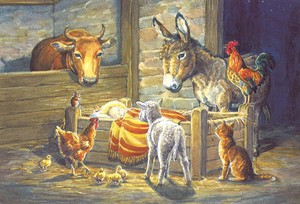 グリーティングカード クリスマスカード「飼い葉おけ周りの動物たち」 メッセージカード