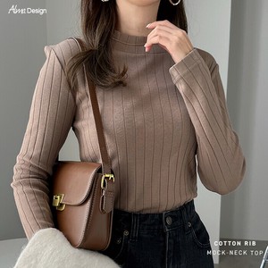 コットン ワイドリブ モックネック 長袖 Tシャツ トップス