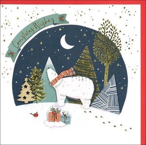 Greeting Card Christmas Polar Bear Present Animal Message Card