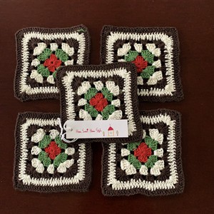 クロシェ編み・カラークロシェ・コースター・5枚セット・ブラウン・手編み・クロッシェ・キッチン雑貨