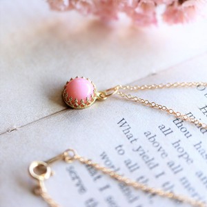 Natural stone Brass Crown Charm Pink Opal Necklace