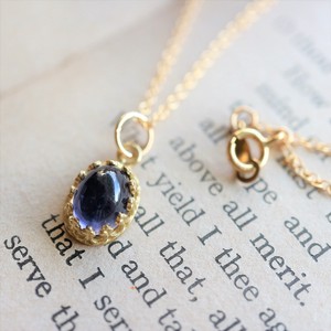 Natural stone Brass Crown Charm Iolite Necklace