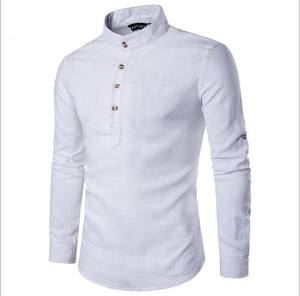 Button Shirt Long Sleeves Stand-up Collar Men's NEW