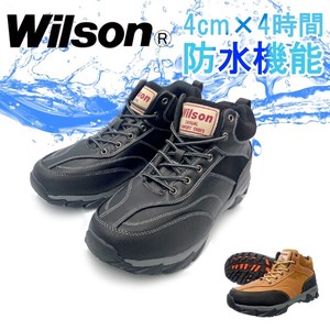 391 ウィルソン メンズ カジュアル ハイカット ブラック 防水 幅広 ブーツ トレッキング 紳士 厚底