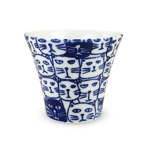 波佐見焼 日本製 勲山窯 カップ (湯呑み) キャッツ ブルー（ねこ・猫） 130cc