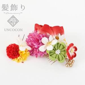 Decoration Red Red Flower Kanzashi Comb Coin Purse Closure Made in Japan Crape Knob