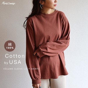 T-shirt Long Sleeves T-Shirt Tops Puff Sleeve Cotton Cut-and-sew