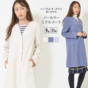 Coat Collarless I-line Pocket Outerwear Ladies Simple
