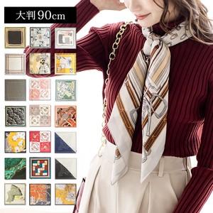 【スカーフ】90×90cmサイズ・ヴィンテージ風サテン生地スカーフ 100013