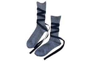 FAKUI GLITTER Socks SILVER BLACK Ribbon Lace-up Socks