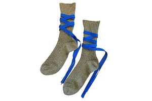 FAKUI GLITTER Socks GOLD BLUE Ribbon Lace-up Socks