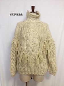 Thick Wool 100% Silk Fringe Attached Turtle Neck Hand Knitting Knitted